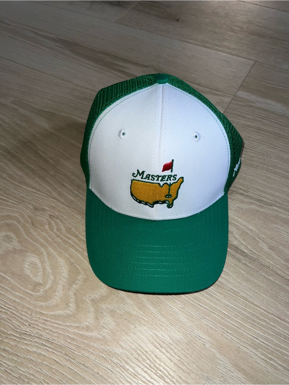 Masters Green and White Mesh Golf Cap with Yellow Logo
